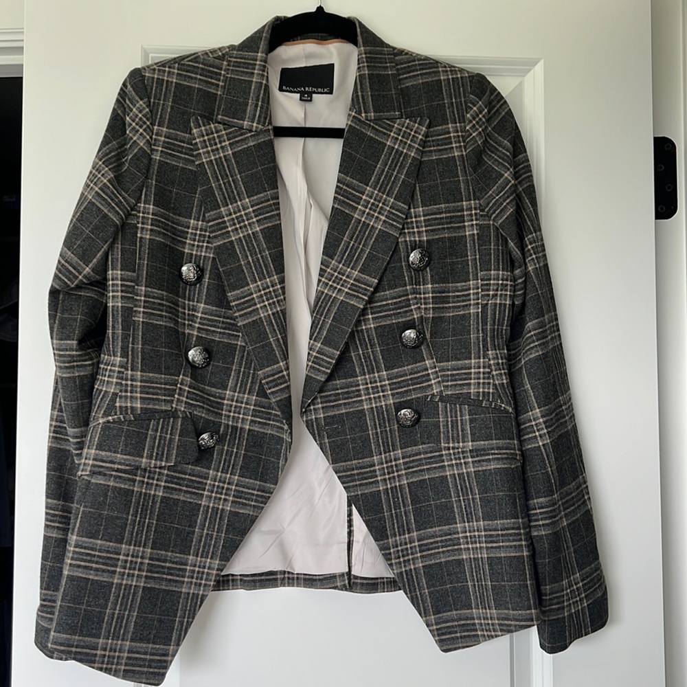 Plaid double breasted blazer